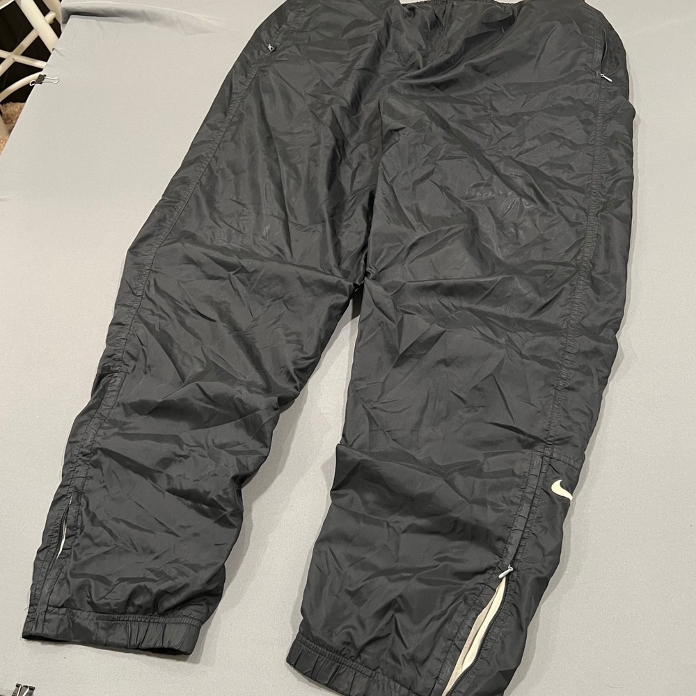 Nike Vintage Windpants Mens L Black Nylon Lined Track Pants Y2K Swoosh Pockets
